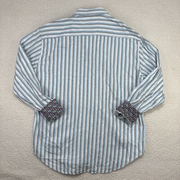 Robert Graham Dress Shirt Mens XXL 2XL Blue Striped Colorful Flip Cuff Button Up - Picture 5 of 7